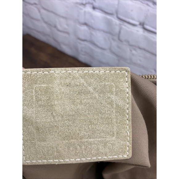 Coach Signature Print Tote Bag Purse Satchel Handbag Designer Tan - Picture 10 of 10